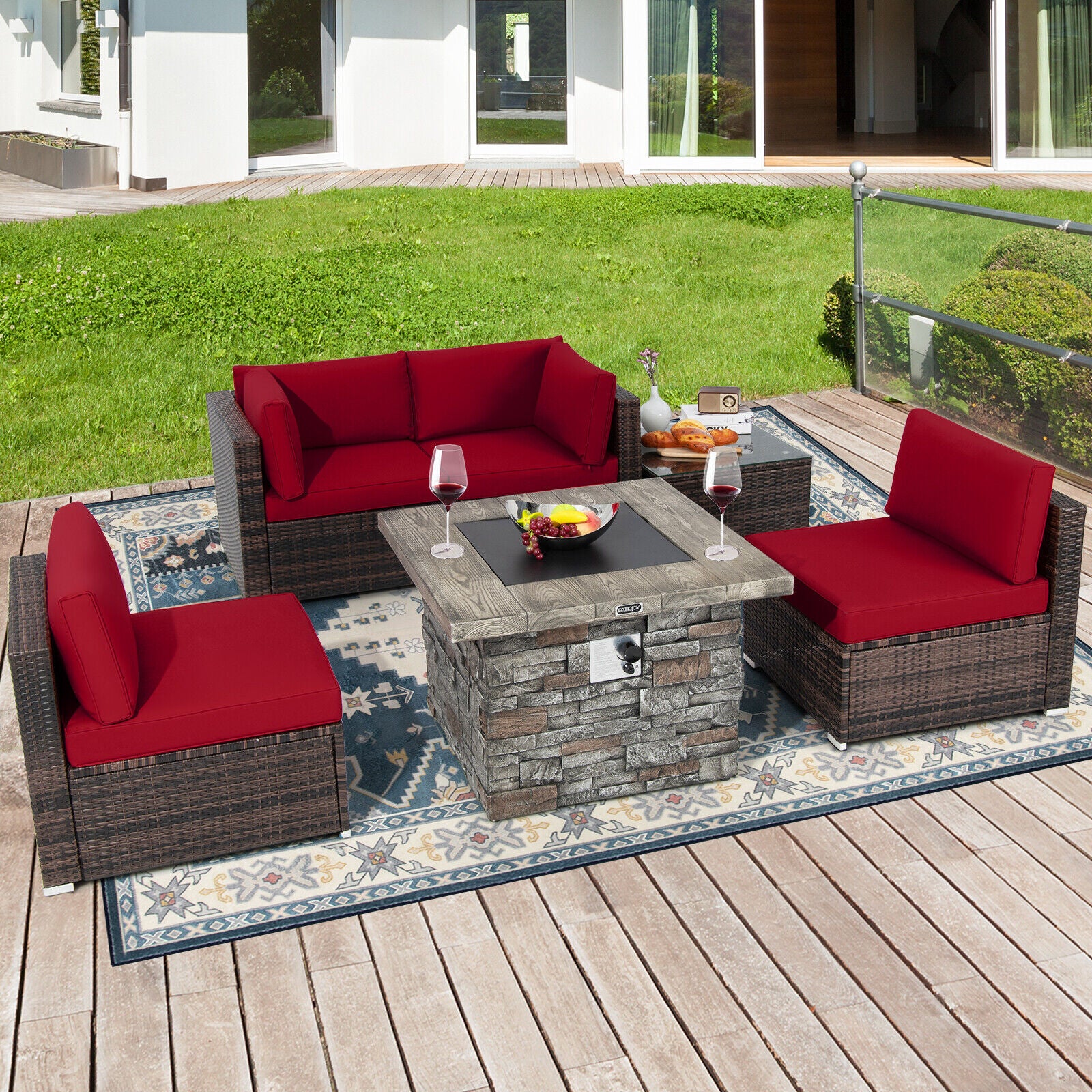 Great Choice Products 6 Pcs Patio Wicker Furniture Set 34.5