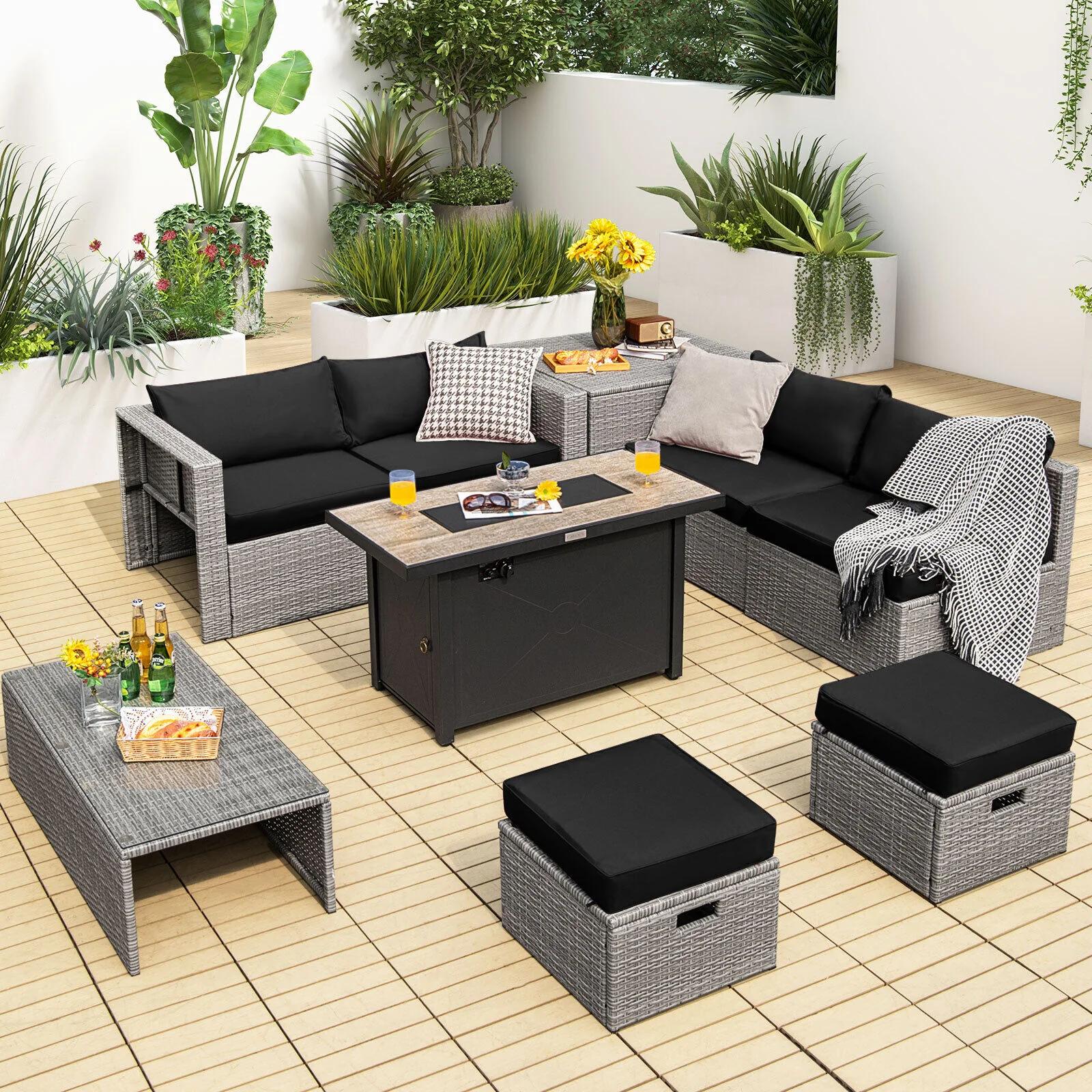 Great Choice Products 9 Pcs Patio Rattan Furniture Set 42