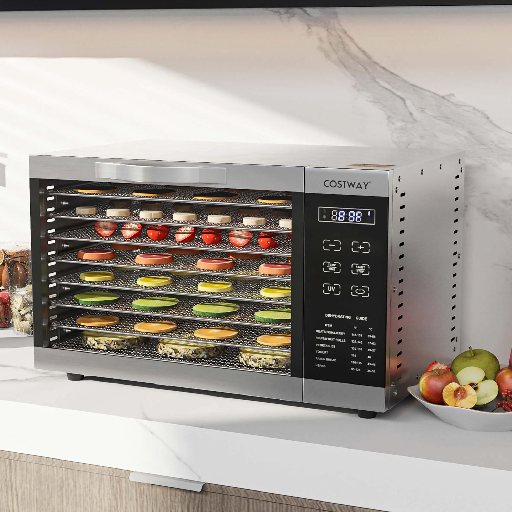 Costway Food Dehydrator Dryer Machine 85°F-160°F with 8 Detachable Mesh Trays &a; Timer