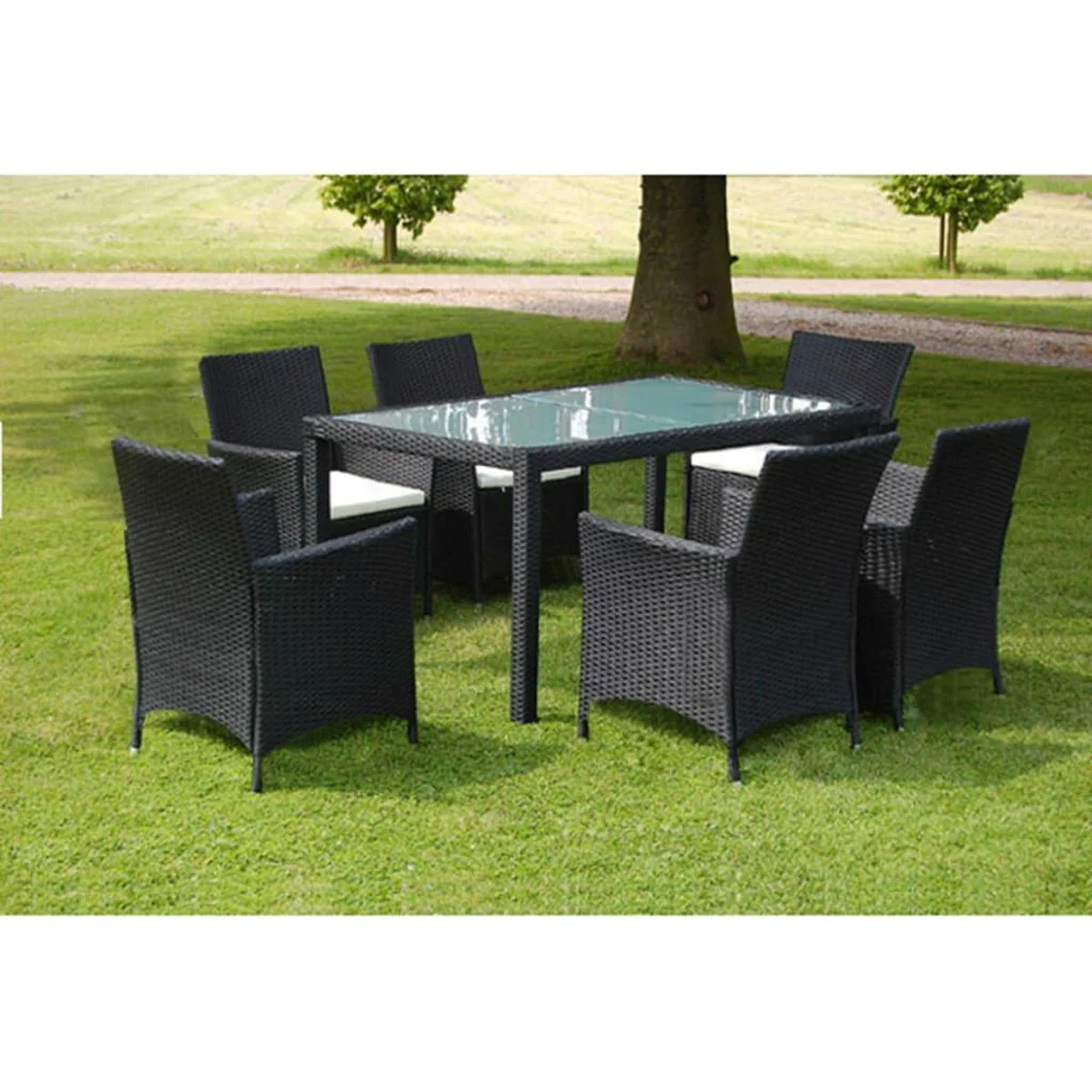 GCP Products Outdoor 6 Person Dining Set 13 Pieces Poly Rattan Wicker Black Garden Furniture