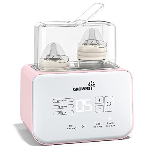 GROWNSY Baby Bottle Warmer, Grownsy 8-in-1 Fast Milk Warmer with Timer Breastmilk or Formula, Fits 2 Bottles, Accurate Temperature Contr