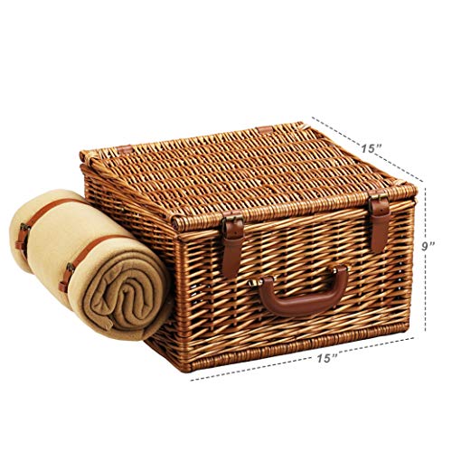 Picnic at Ascot Original Cheshire English-Style Willow Picnic Basket with Service for 2 and Blanket- Designed, Assembled &a; Quali