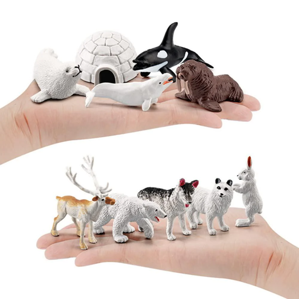 oukeyi 10pcs realistic polar animals figurines toy mini arctic animals toys set 1-2 inch plastic arctic tundra deer toy anima