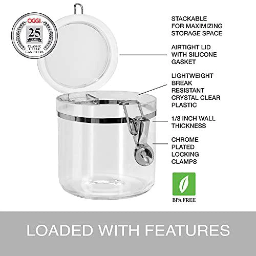 oggi 5pc clear canister set with clamp lids airtight containers in sizes ideal for kitchen &a; pantry storage of bulk, dry food