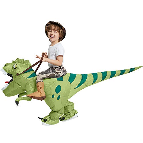 One Casa Inflatable Dinosaur Costume Riding T Rex Air Blow up Funny Fancy Dress Party Halloween Costume for Kids 4-6 Yrs