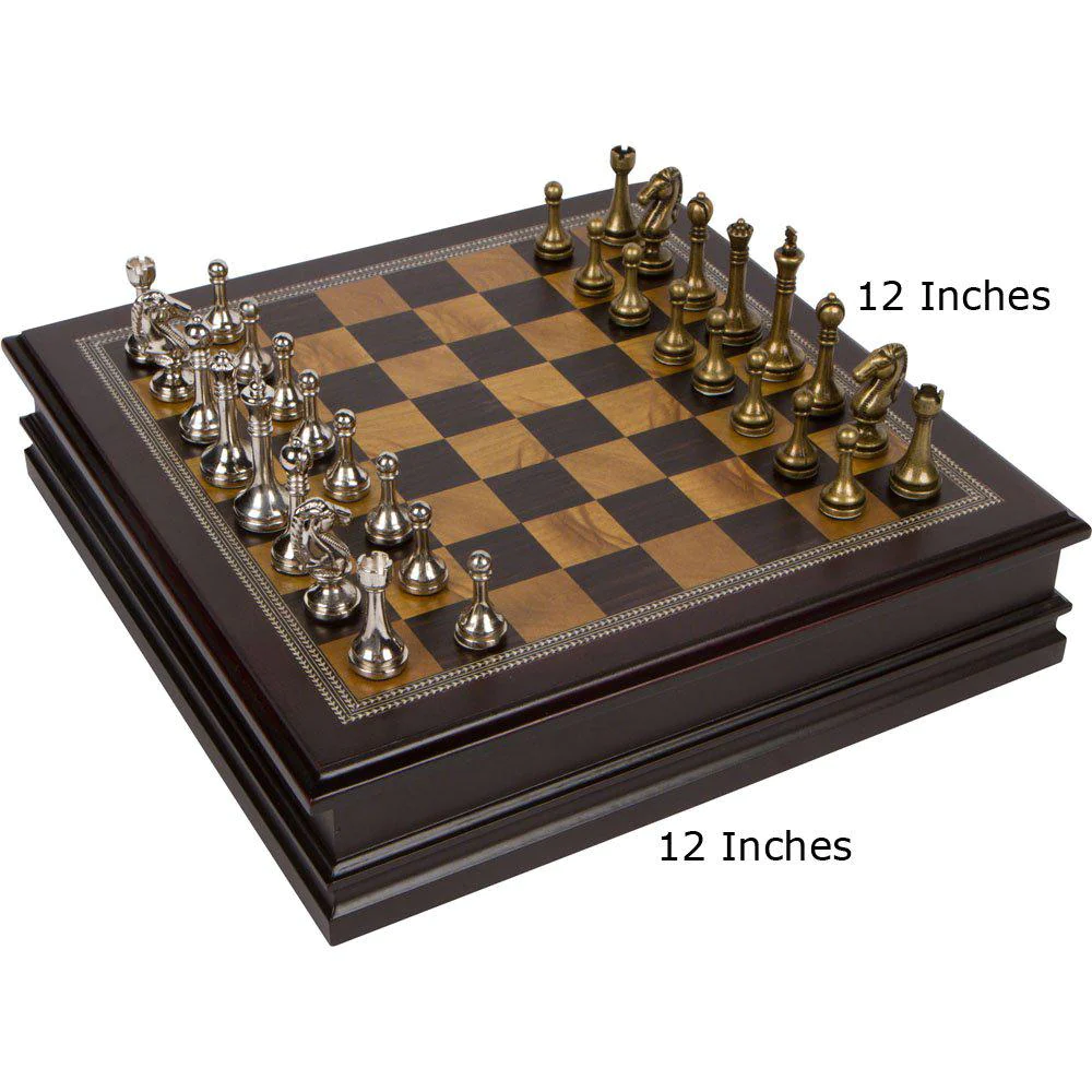 Best Chess Set grace chess inlaid wood board game set with metal pieces, medium 12 x 12 inch
