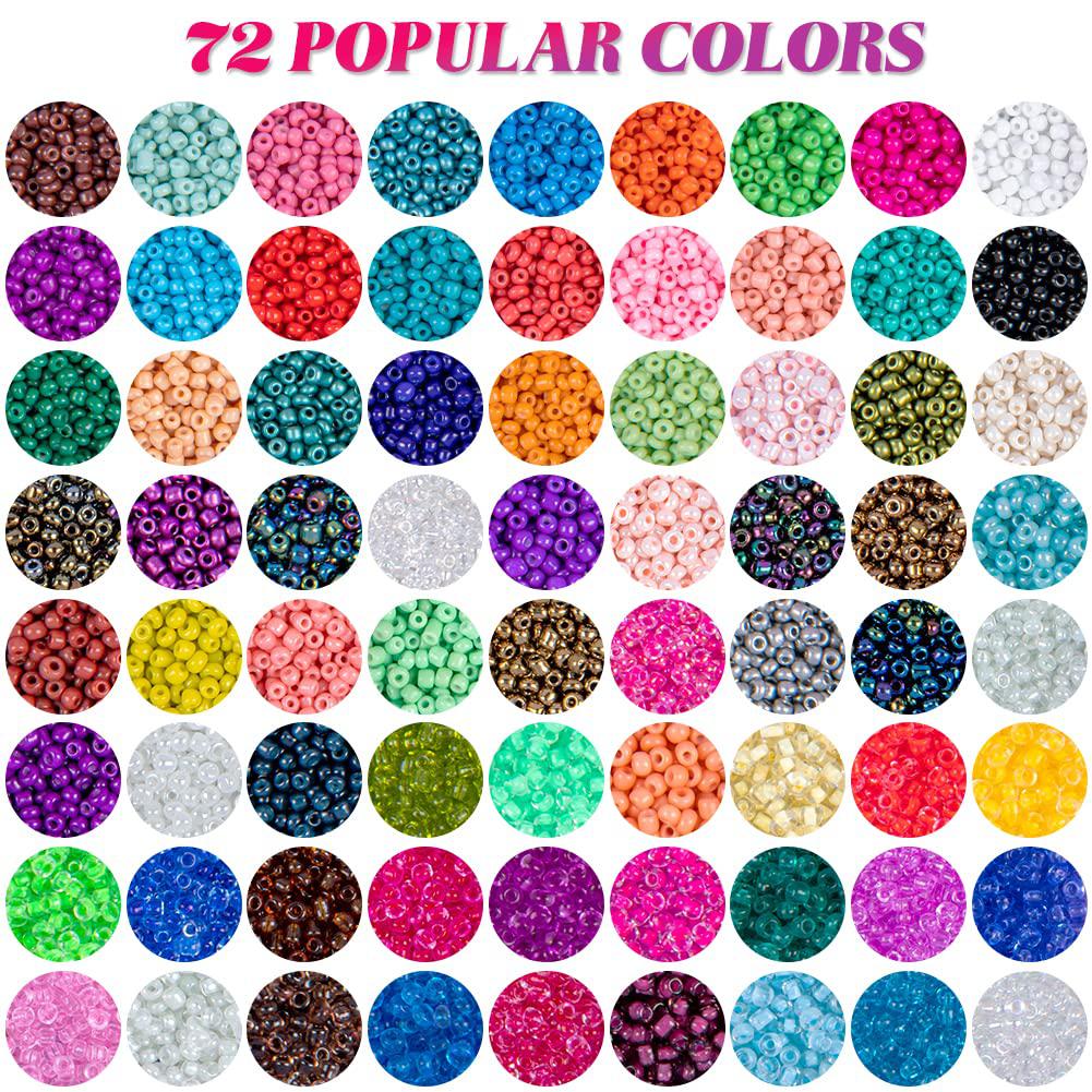oliker 42000pcs 2mm glass seed beads for jewelry making kit,72 colors seed beads for jewelry making with alphabet letter bead