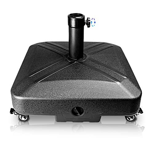 RAOKUKH DZ4733 MS Patio Umbrella Base Heavy Duty with Wheels Square Market Stand for Outdoor 4 Locks 1 Knobs 125lb Capacity, 15