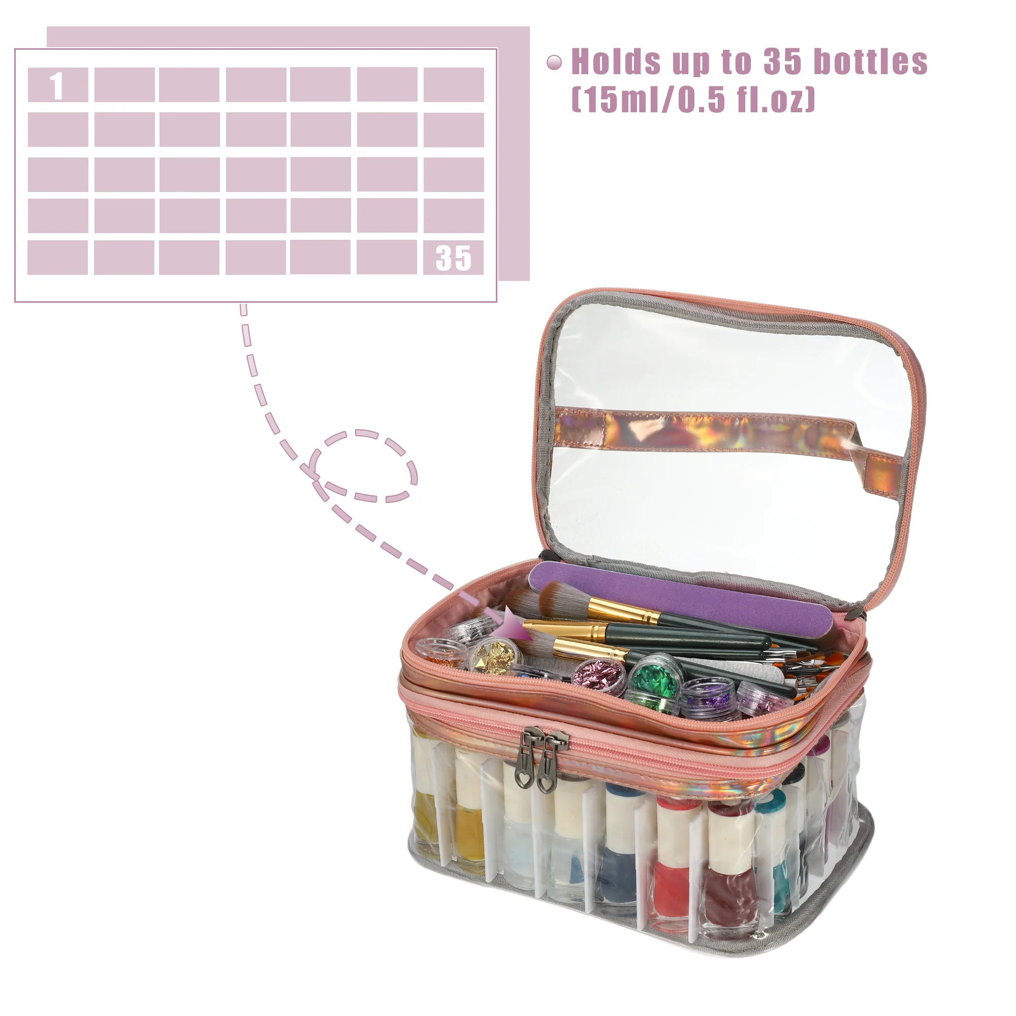 Unique Bargains Nail Polish Bag Organizer Nail Polish Carrying Case Holds 35 Bottles