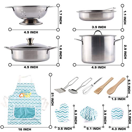 Byonebye 35 Pcs Kitchen Pretend Play Accessories Toys,Cooking Set with Stainless Steel Cookware Pots and Pans Set,Cooking Utensils,Apron,