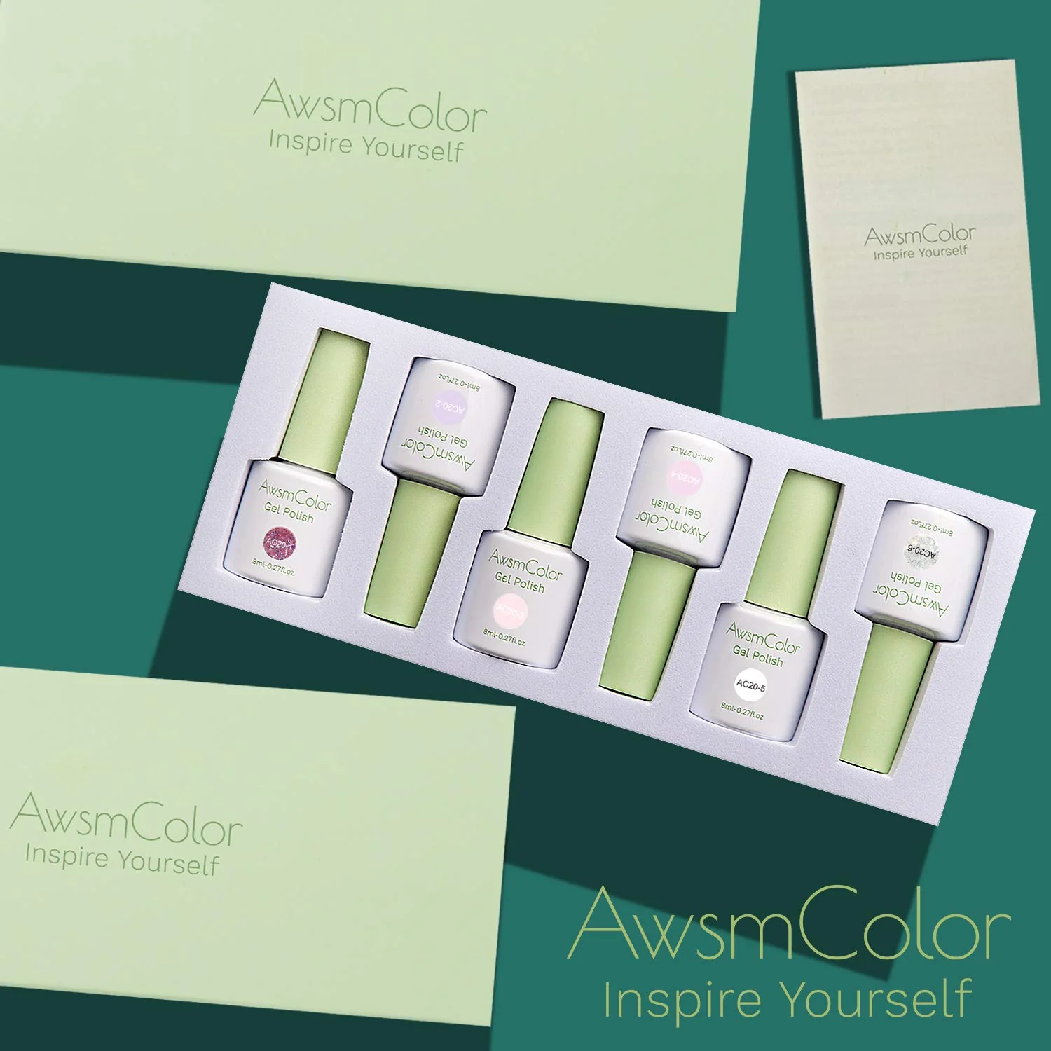 awsmcolor Gel Nail Polish, Gel Nail Polish Set Soak Off Baby Pink White Glitters Nail Polish Kit 6 Colors 8ml Nail Art Gels Home
