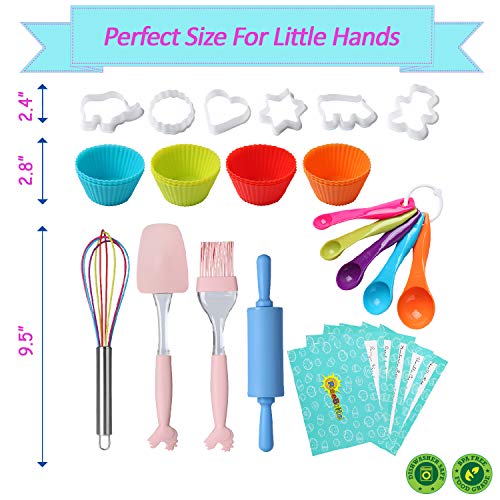 RISEBRITE Real Kids Baking Set for Girls – 35 Pcs Gift Set Includes Kids Apron, Chef Hat, Oven Mitt, Real Baking Tools and Recip