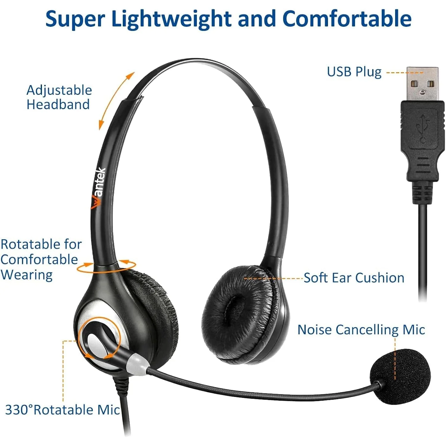 Zell Electronics Zell Usb Headset With Microphone Noise Cancelling &a; In-Line Controls, Computer Headset For Laptop Pc Call Center Business Sky…