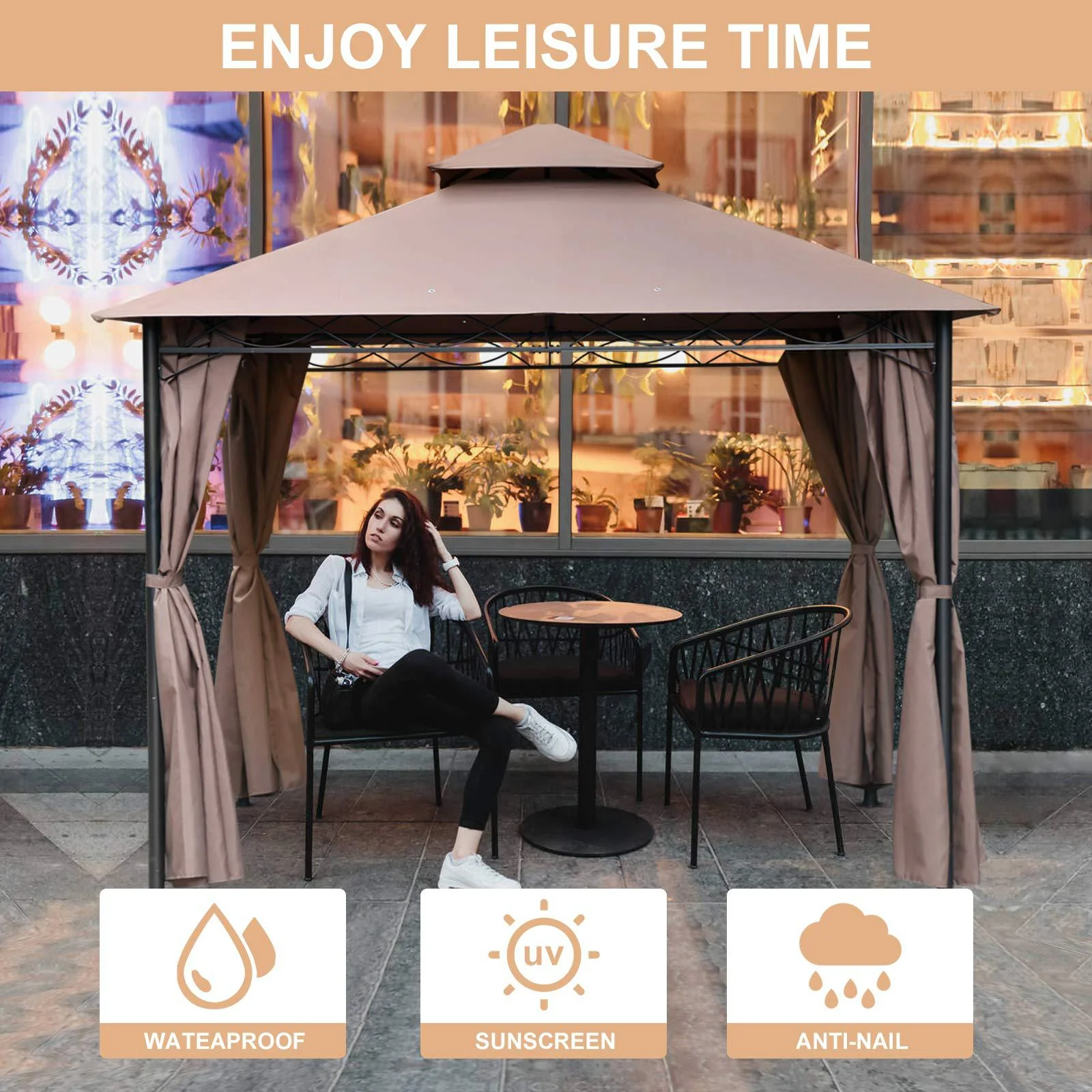 Hudada 10&s; x 13&s; gazebo canopy tent bbq outdoor gazebo for patio grill gazebo large garden top gazebo with sidewall party tent uv bl