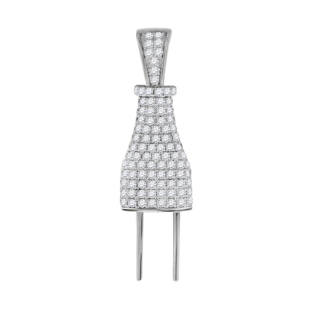 Jewelryweb 925 Sterling Silver Mens Round Cubic Zirconia Two Pin Plug Cluster Fashion Charm Pendant