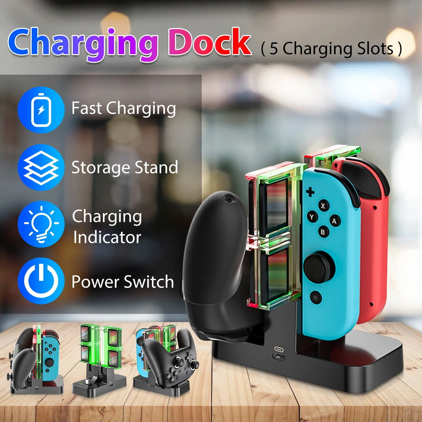 GCP Products Controller Charging Dock Station Stand W/8 Game Slot For Nintendo Switch Joy-Con