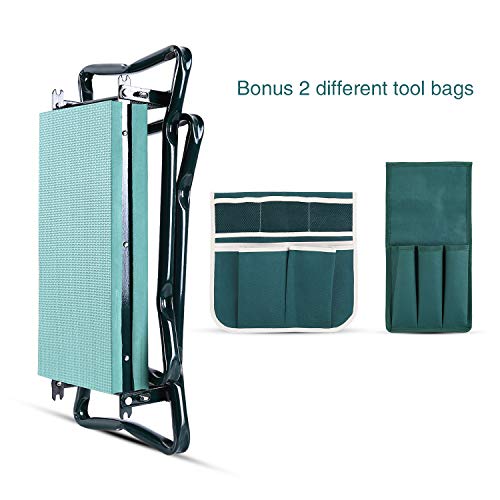 OHUHU Garden Kneeler and Seat with EVA Foam Kneeling Pad, Ohuhu Foldable Garden Stool Bonus 2 Tool Pouches, 2-in-1 Heavy Duty Portable