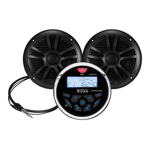 Boss No. 6 Intense MCKGB350B6  Audio Systems Marine Gauge Receiver with Speaker with 6.5 inch MR6W Black