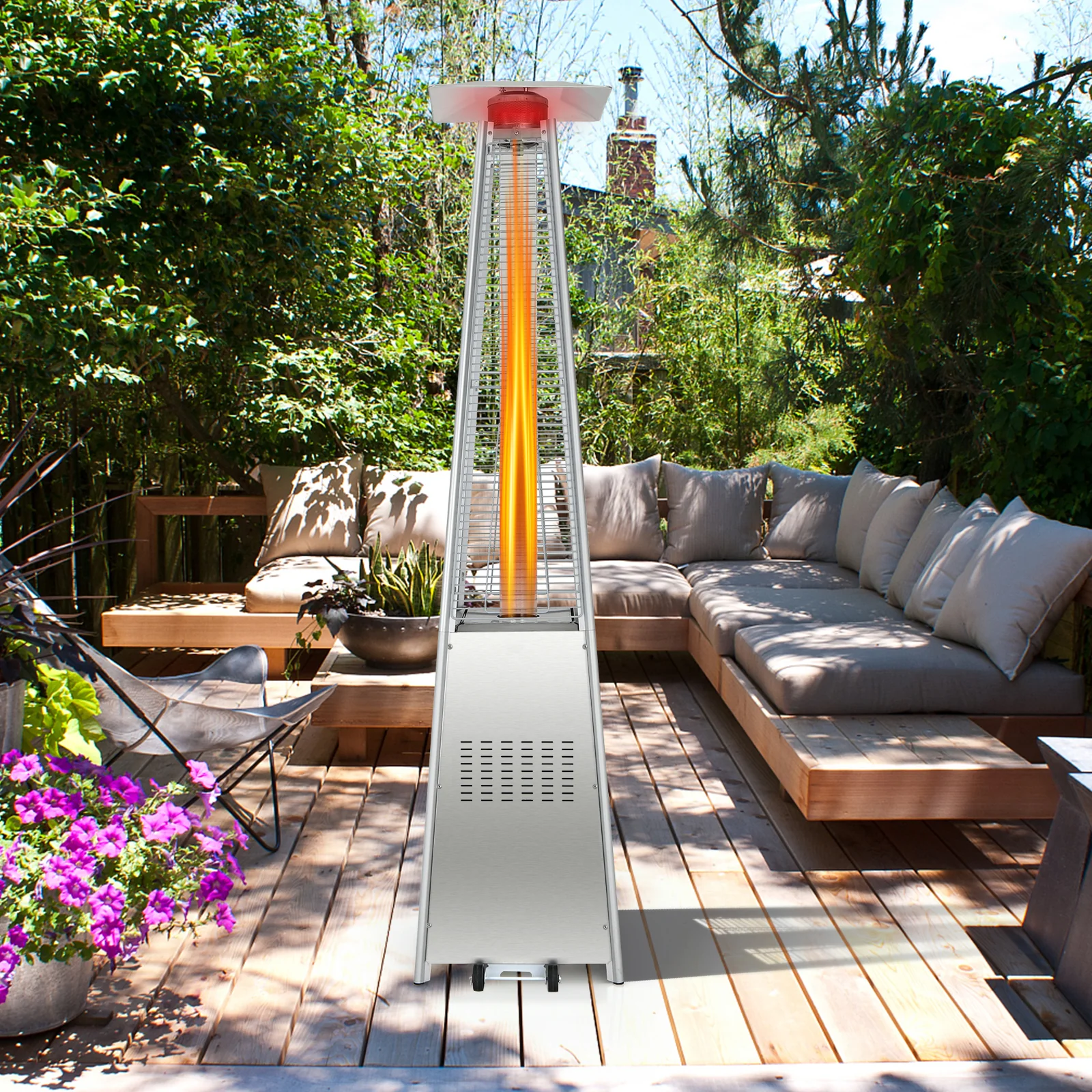Topbuy 90&s;&s; Pyramid Patio Heater with Electronic Ignition System 42,000 BTU Gas Porch and Deck Heater with Wheels