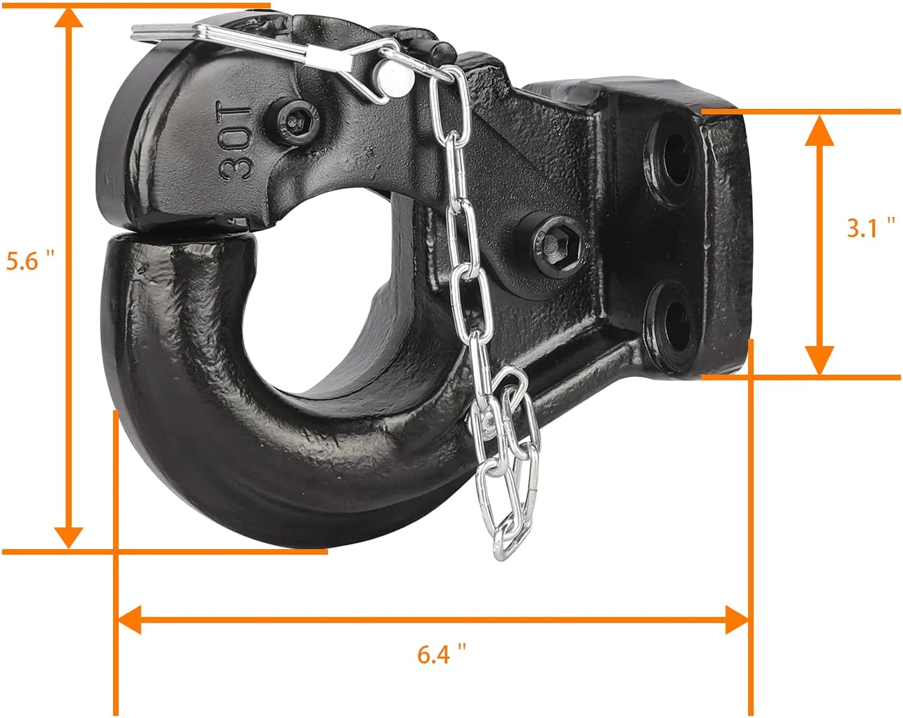 ANGCOSY 30-Ton Pintle Hook Trailer Hitches Receiver Hook for 2-1/2 Inch Lunette Ring with Mounting Kit, 60000 lbs