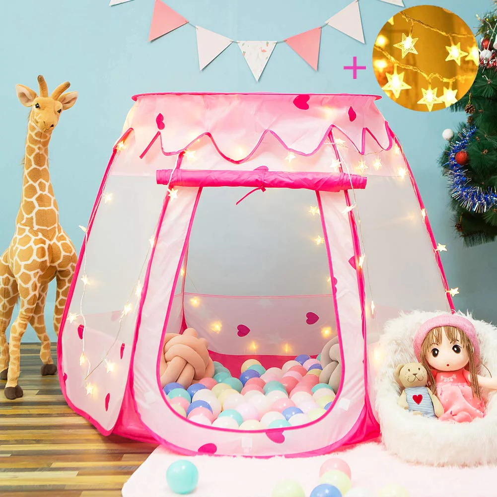 Crayline Pop Up Princess Tent with Star Light, Toys for 1 Year Old Girl Birthday Gift, Ball Pit for Babies, Toddlers Girls Toys,