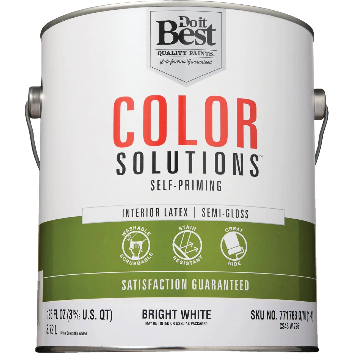 Color Solutions SIM Supply, Inc. CS48W0726-16 Do it Best Color Solutions Latex Self-Priming Semi-Gloss Interior Wall Paint, Bright White, 1 Gal.