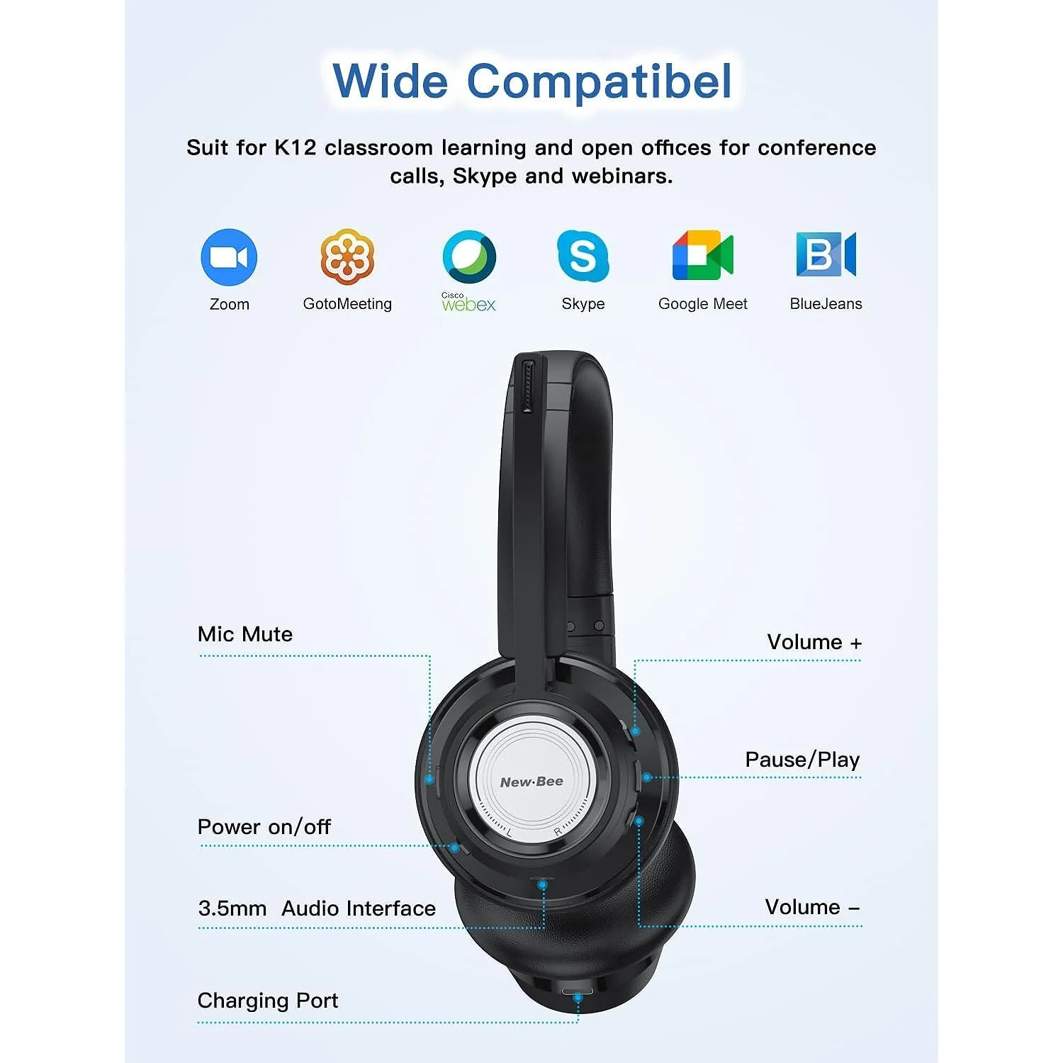 Zell Electronics Zell Wireless Headset Bluetooth Headset With Noise Cancelling Microphone 20Hrs Talk Time &a; Mute Button For Work/Pc/Office/Zoo…