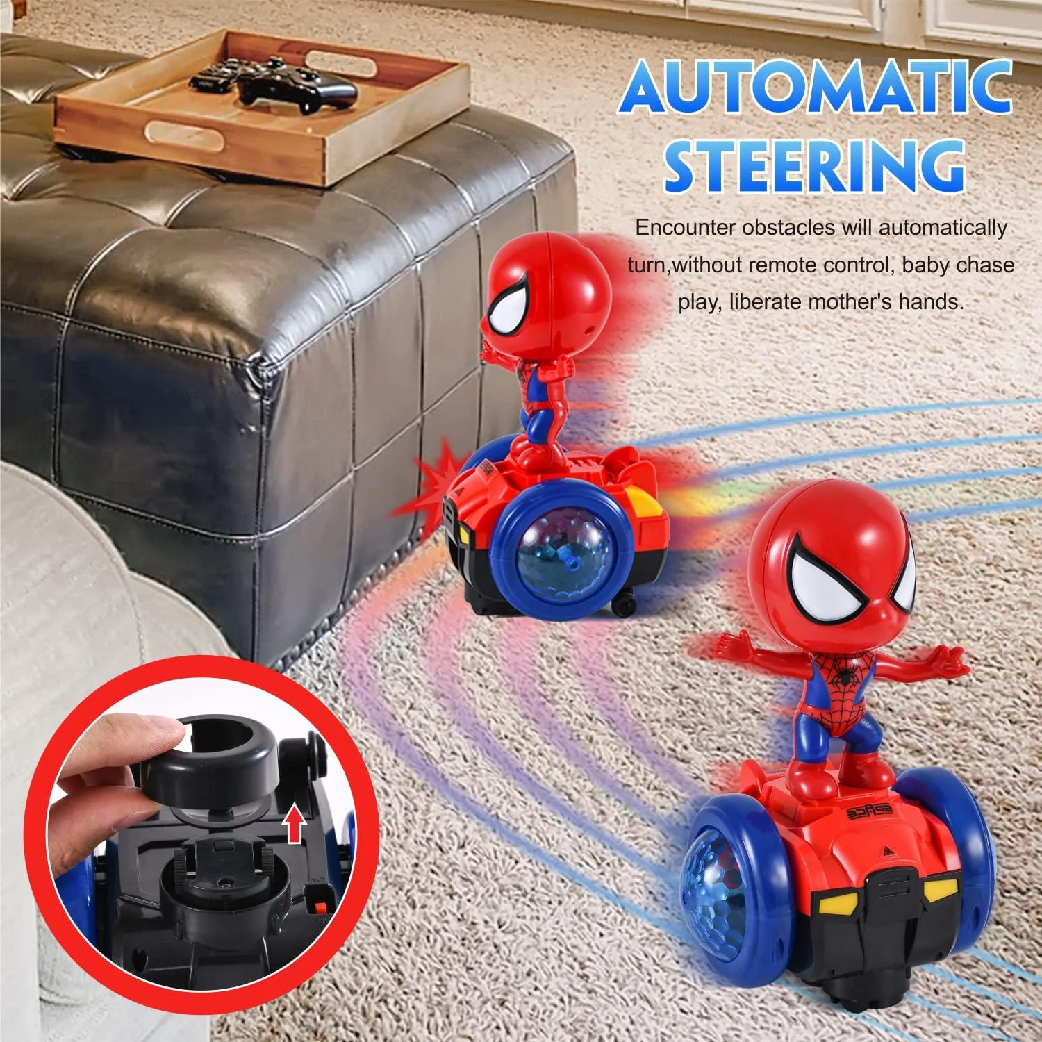 xeuome dancing spider robot car toys for kids men- 360 spin interactive led car with lights and music - educational electric