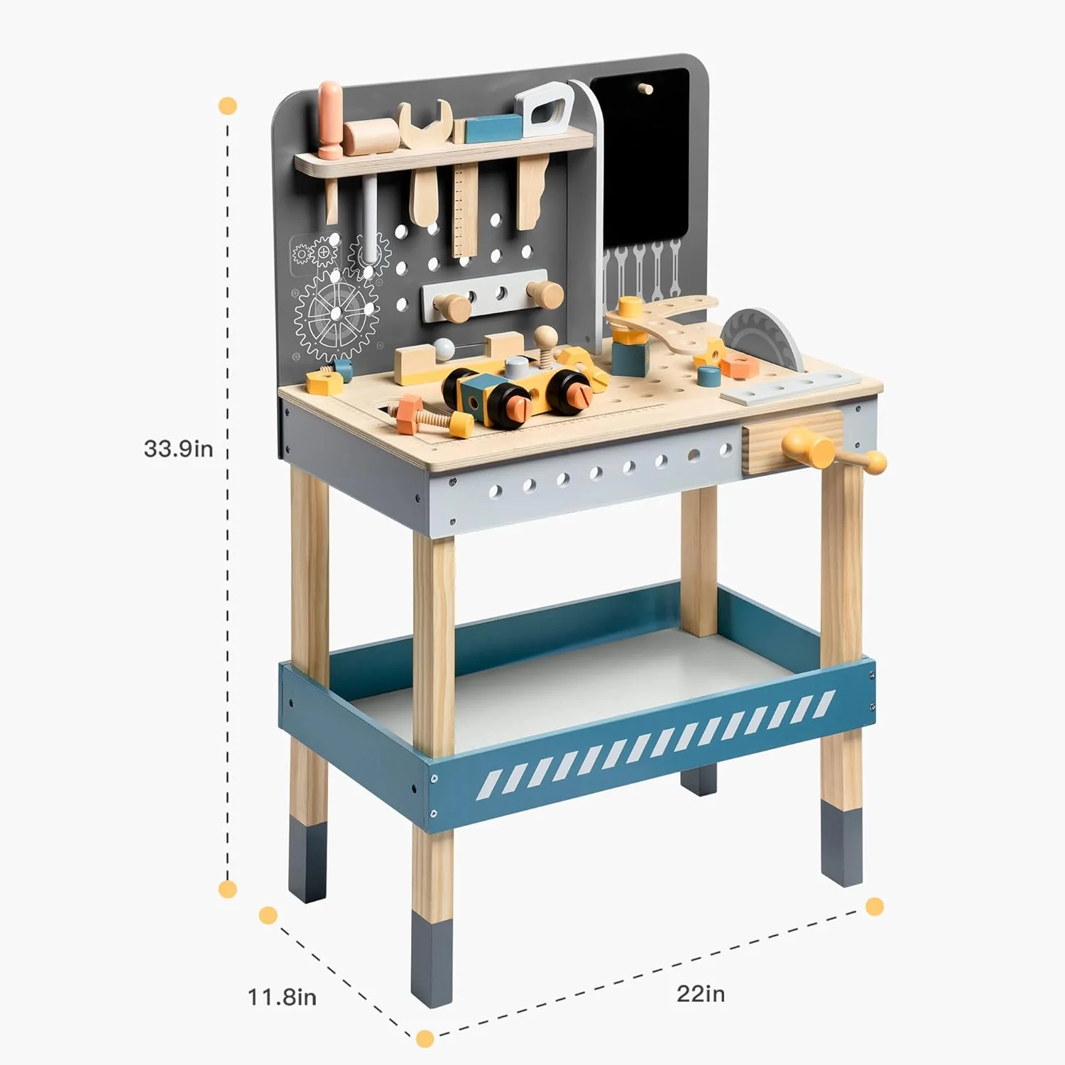 GCP Products Wooden Tool Bench For Kids Toy Play Workbench Workshop With Tools Set, Creative Wood Construction Tool Bench Toy For 3 4 5 Ye…