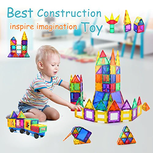 Children Hub 46pcs Magnetic Tiles Set - Educational 3D Magnet Building Blocks - Building Construction Toys for Kids - Upgraded V