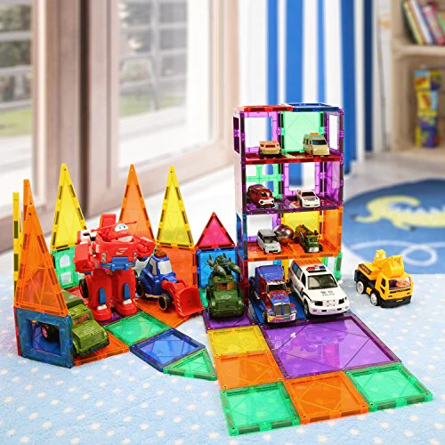 Children Hub 46pcs Magnetic Tiles Set - Educational 3D Magnet Building Blocks - Building Construction Toys for Kids - Upgraded V