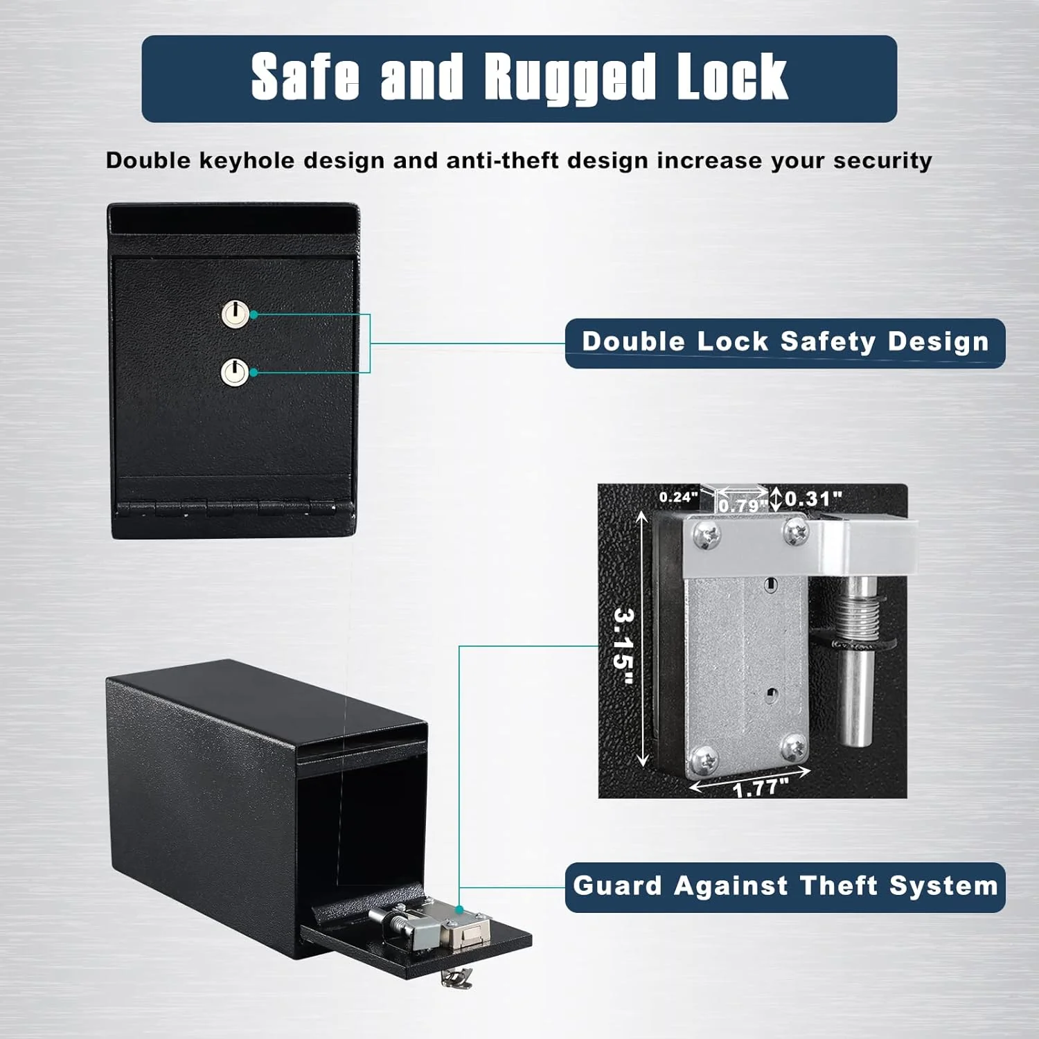 Kyodoled Depository Safe Box with Dual Key Locks, iron Anti-theft Drop Safe with Bolt hardware, Cash Jewelry Lock Box for Home&a;#227;