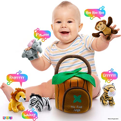 Play22 Plush Talking Stuffed Animals Jungle Set - Plush Toys Set with Carrier for Kids Babies &a; Toddlers - 6 Piece Set Baby Stuf