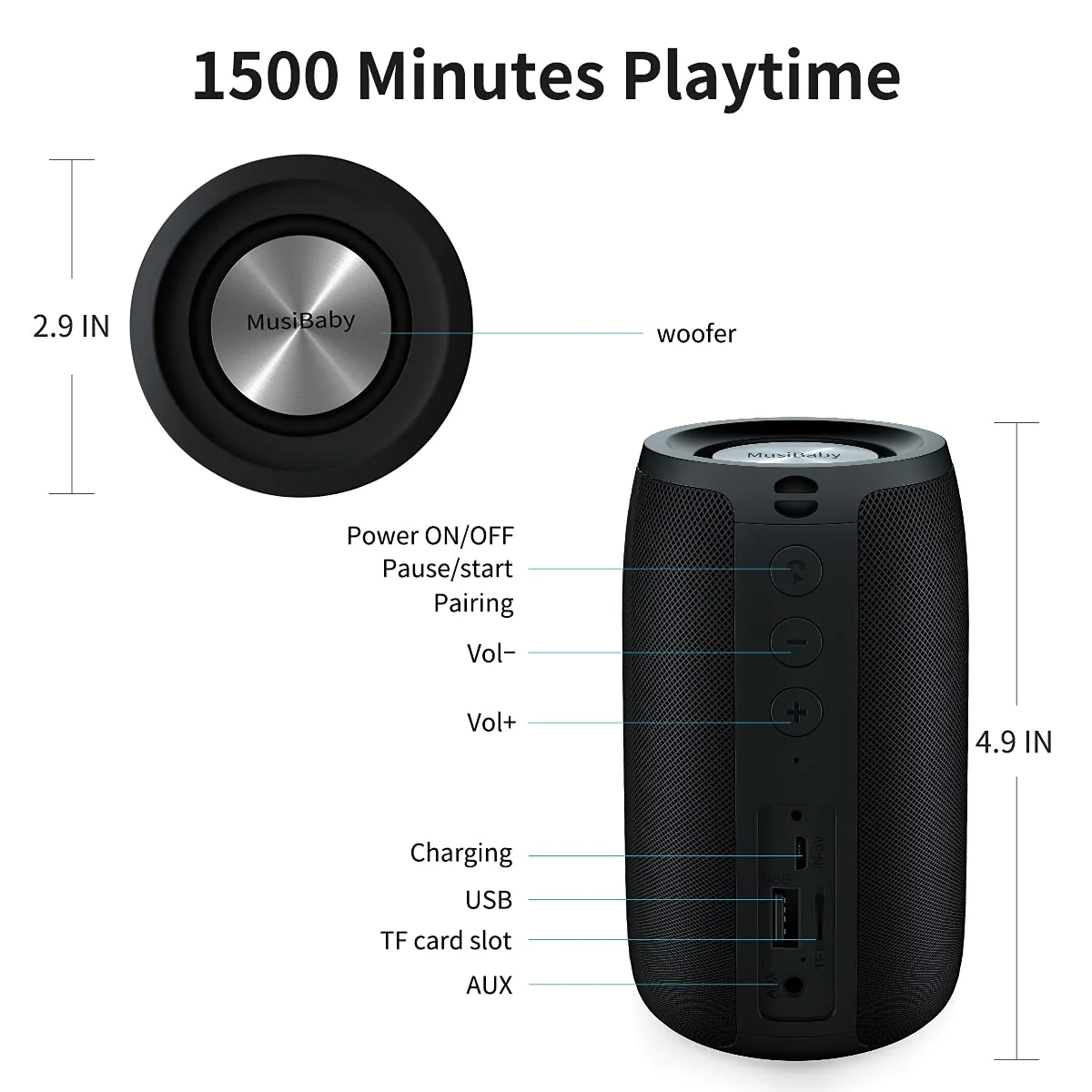 MusiBaby Bluetooth Speaker, MusiBaby Speaker,Outdoor,Wireless,Waterproof,Portable Speaker,Dual Pairing,Bluetooth 50,Loud Stereo,Booming B
