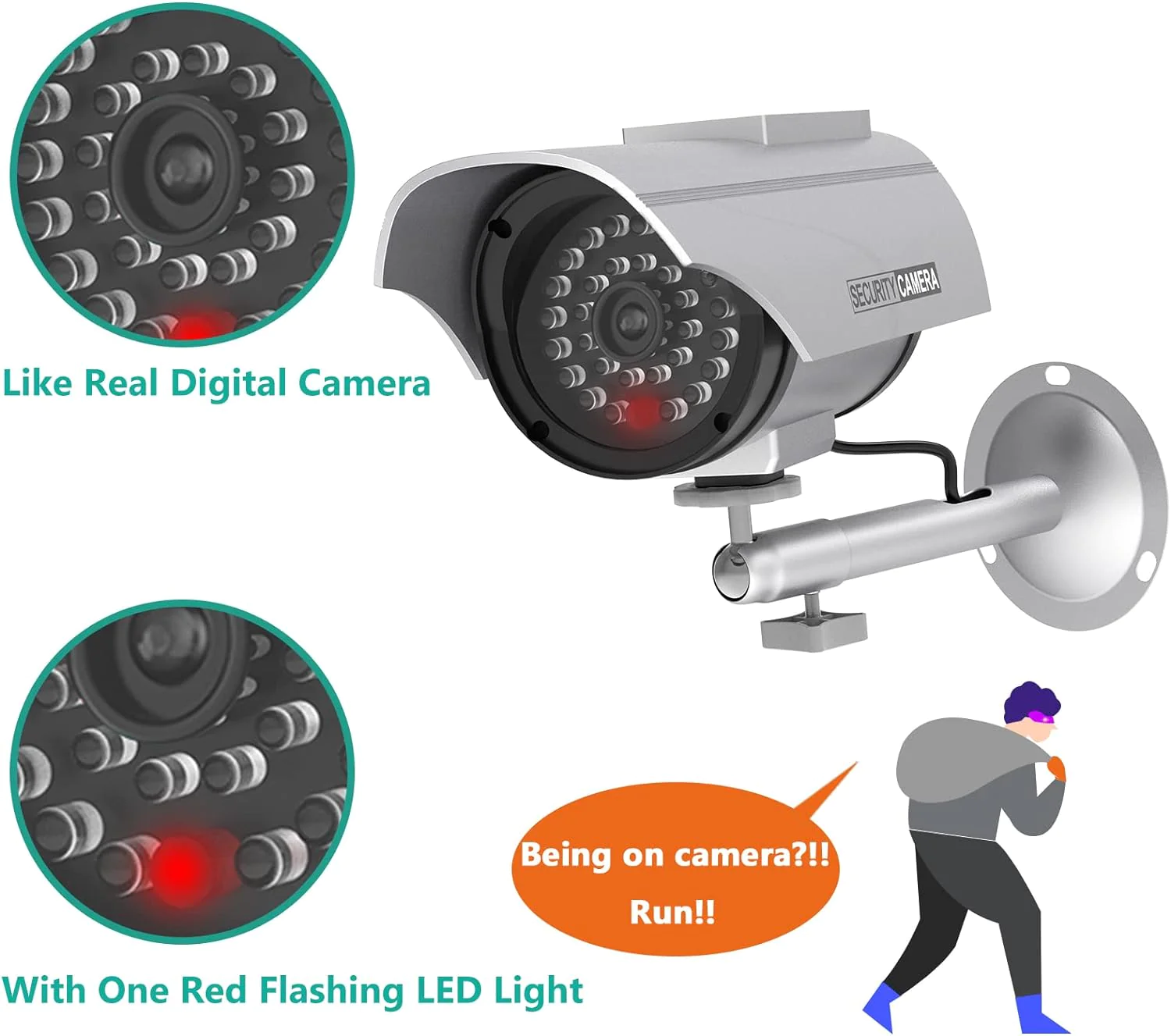 Wali Solar Powered Bullet Dummy Fake Simulated Surveillance Security CCTV Dome Camera Indoor Outdoor with 1 LED Light, Security Aler