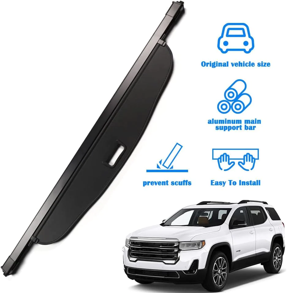 Marretoo for GMC Acadia Cargo Cover 2017 2018 2019 2020 2021 2022 for GMC Acadia Accessories Black Retractable Trunk Cover Security Shie