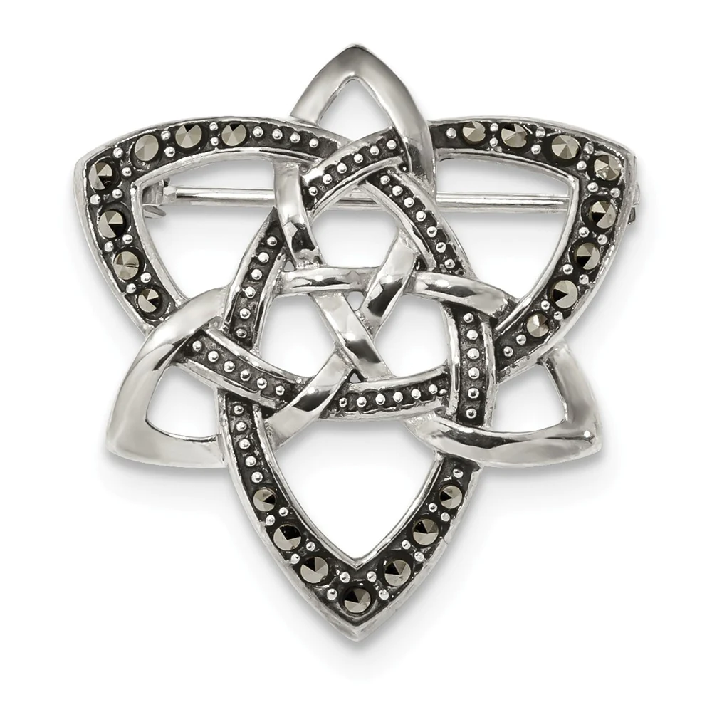Jewelryweb 30mm Sterling Silver Antiqued Marcasite Celtic Knot Pin