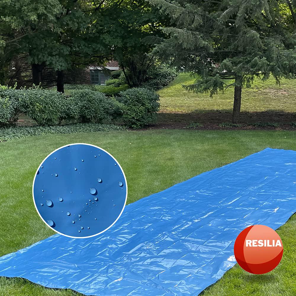 resilia - super slip lawn water slide xxl, 30 feet long x 8 feet wide, for adults and teens, powder blue with hold steady sta