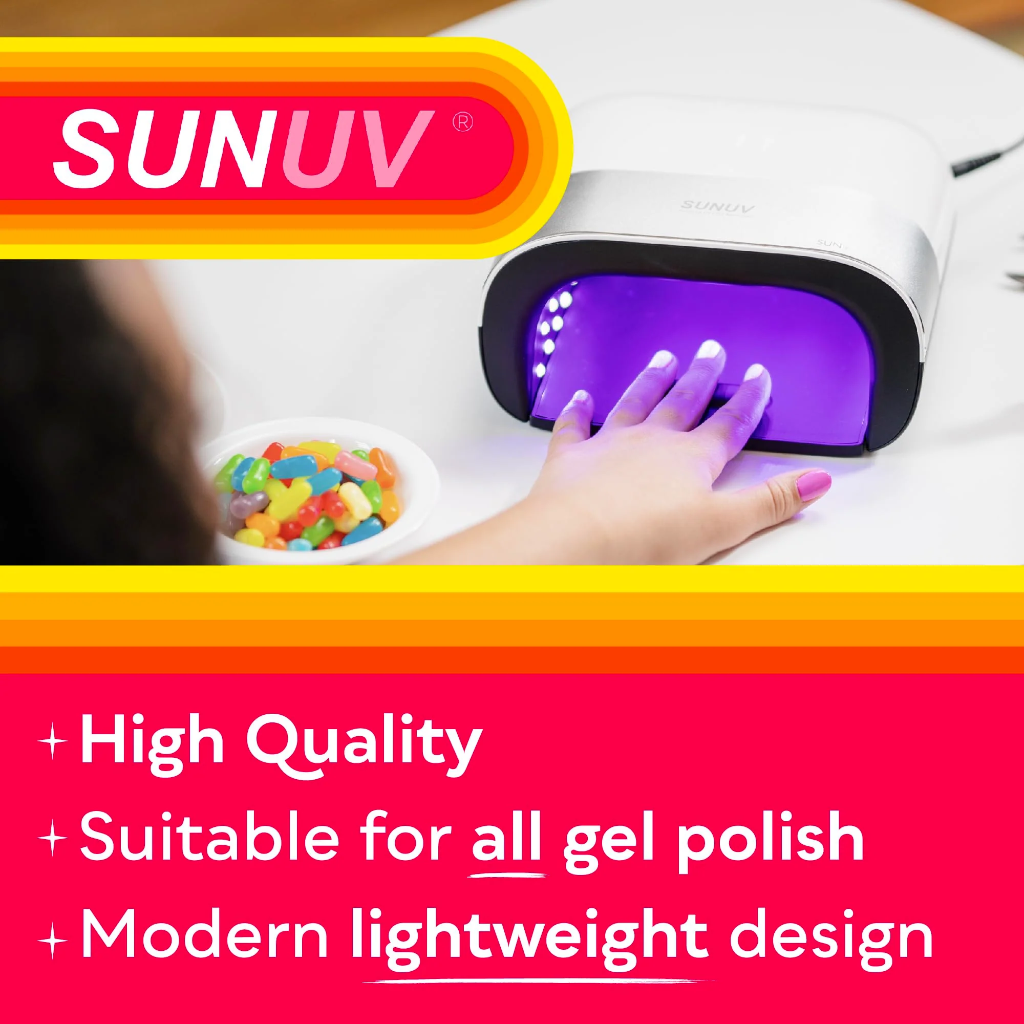 SUNUV SUN3 48W LED UV Light Nails Lamp - LED UV Lamp for Gel Nails with 4-Timer Settings - LED UV Nail Lamp for Gel Nails, Profe