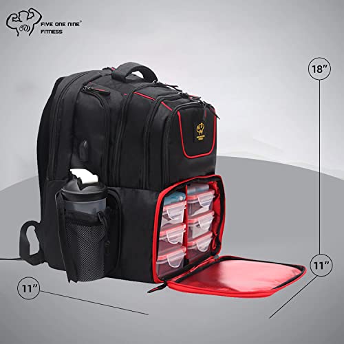 FIVE ONE NINE FITNES 519 Fitness Meal Prep Backpack Insulated Waterproof Cooler Lunch Computer Compartment Bodybuilding Bag for men and women to Hiki