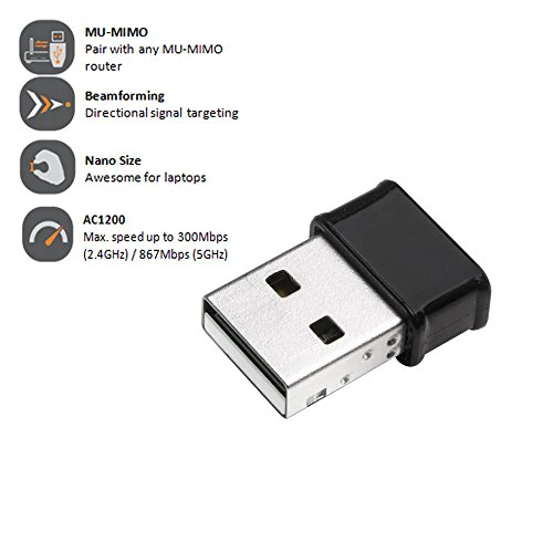 Edimax EW-7822ULC, Edimax AC1200 Wi-Fi USB Adapter Supports Web 2, MU-Mimo, Nano Size, for Windows, Mac OS, Supports Computer/PC/Laptop