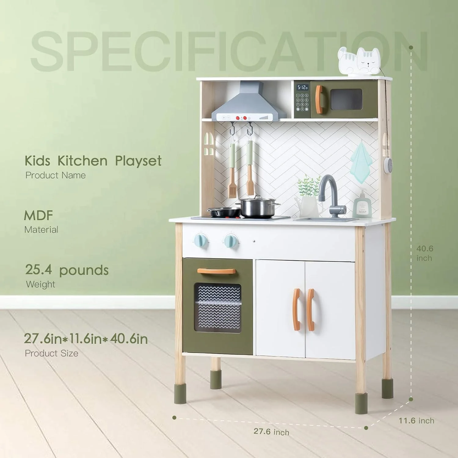 GCP Products Kids Kitchen Playset Toy Kitchen With Light &a; Sound,Wooden Toddler Play Kitchen For Girls Kids Ages 4-8(White)