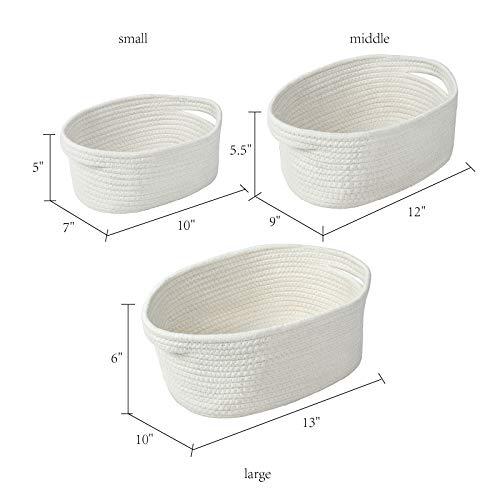 R RUNKA runka white storage basket set of 3, soft woven cotton rope shelf baskets with handles,organizer basket sets for laundry, toy