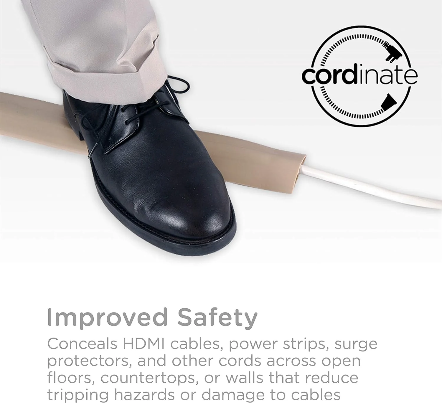 GE Cordinate 10 ft Cord Cover Floor, Cord Protector, Cord Management, Cord Concealer, Cable Hider and Cable Raceway, Extension Cor