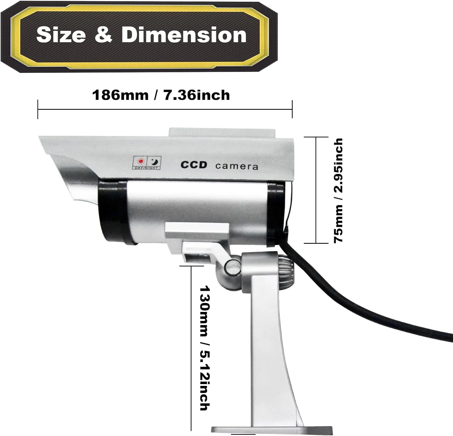 fc Solar Powered Dummy Security Camera, Bullet Fake Surveillance System with Realistic Red Flashing Lights and Warning Sticker Ind