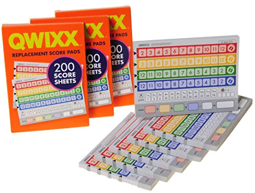 Deluxe Games and Puz QWIXX 3 Replacement Score Pad Packs, 600 Score Sheets, Bonus Gold Metallic Cloth Drawstring Pouch, Bundled Items