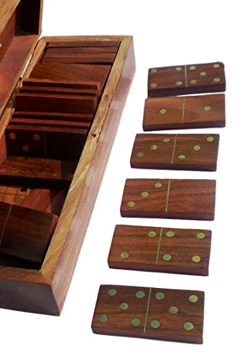 UP24INTO7 Dominoes Set- 28 Piece Domino Tiles Set, Handcrafted Classic Numbers Table Game with Wooden Storage Case