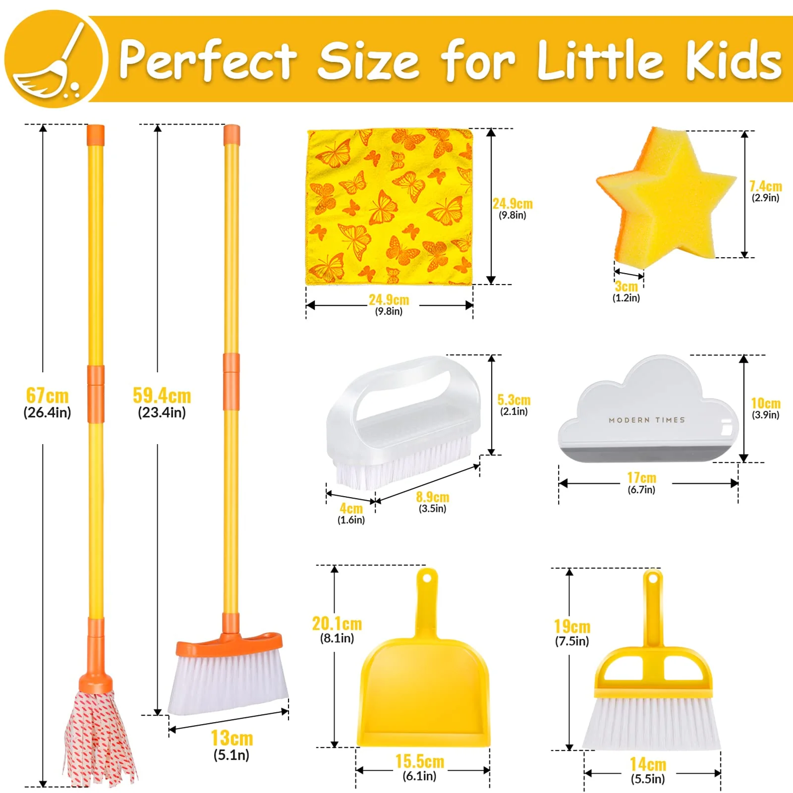 Masthome Kids Cleaning Set, 8 Piece Cleaning Toys Set, Includes Mop, Broom, Brush, Dustpan, Microfiber Cloth, Cleaning Sponge, S