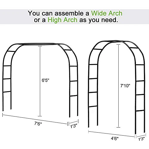 DTnature Metal Garden Arbor Wedding Arch 76.8 Inch H x 90.5 Inch W 94.5 Inch H x 55 Inch W Assemble Freely 2 Sizes for Various Climbing P