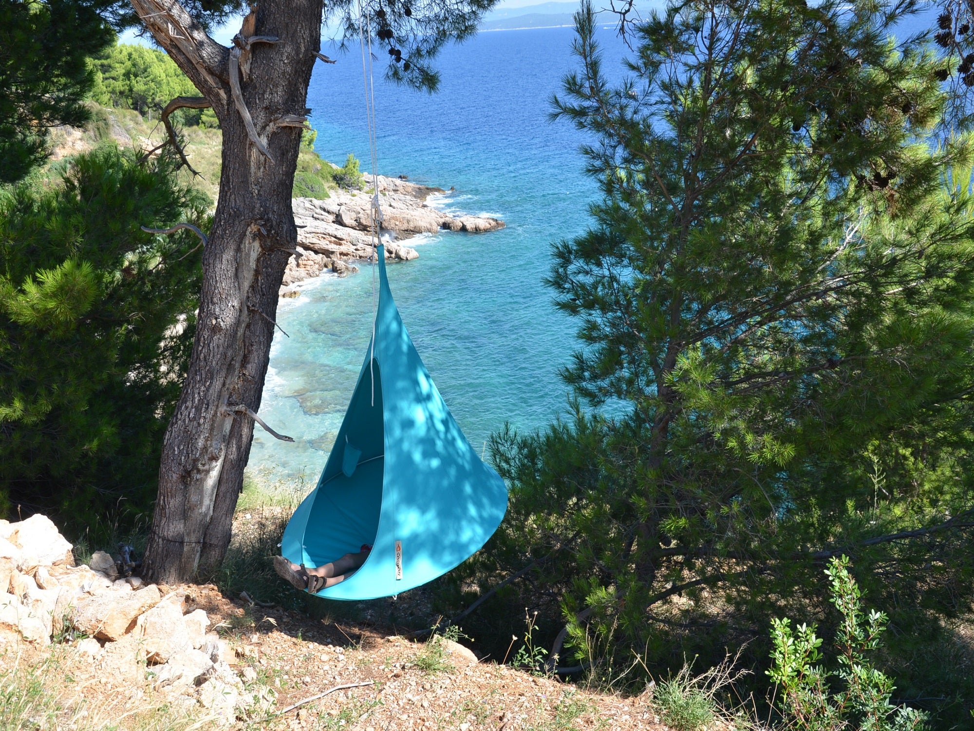 The Hamptons Collection 60” Light Blue Heavy Duty Hanging Cacoon Chair with Hanging Hardware